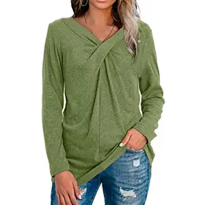 Women's blouse Casual Women Autumn V Neck Long Sleeve Top Chest Cross Knot Tunic Blouse Women's clothing 10 item image