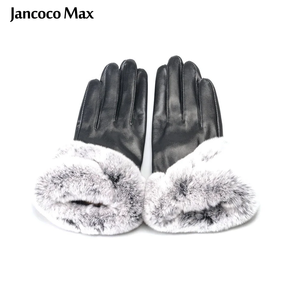 

Jancoco Max Women's Genuine Sheepskin Leather Gloves Soft Rabbit Fur Touch Screen Mittens Spring Winter Warm S2036