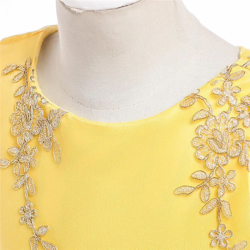 Flower Girl Embroidery Yellow Sleeveless Princess Dress Kids Party Wedding Birthday Ball Gown Clothes Costume Dresses 3-10 BW117 | Детская