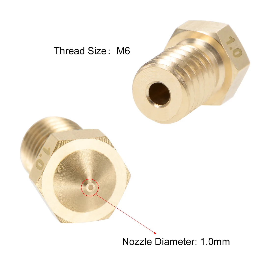 

uxcell 10pcs 1mm 3D Printer Nozzle Head M6 Thread Replacement V5 V6 1.75mm Extruder Print Brass
