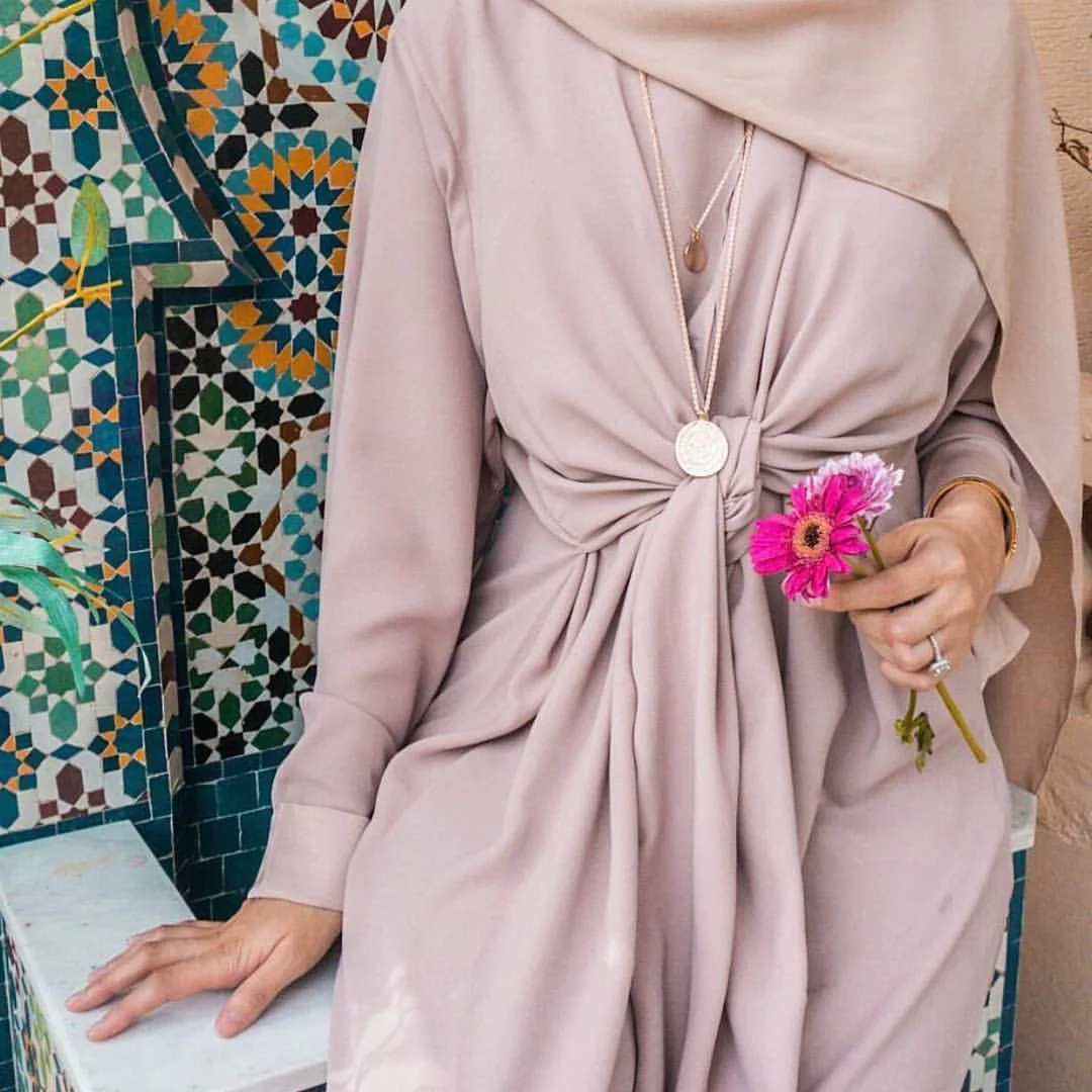 

WEPBEL Muslim Abaya Solid Color Women Full Sleeve Dress Dress Ramadan Fashion Full Sleeve Sashes Islamic