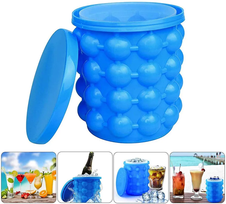 Ice Cube Mold Ice Trays Large Silicone Ice Bucket Portable Saving Ice Cube Maker Frozen Whiskey Cocktail Beverages Kitchen Tools