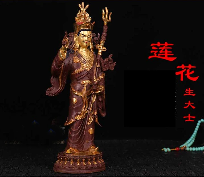 

35CM TALL # GOOD # BUDDHIST DISCIPLE EFFICACIOUS PROTECTION GURU RINPOCHE PADMASAMBHAVA GOLD-PLATED BRASS BUDDHA STATUE