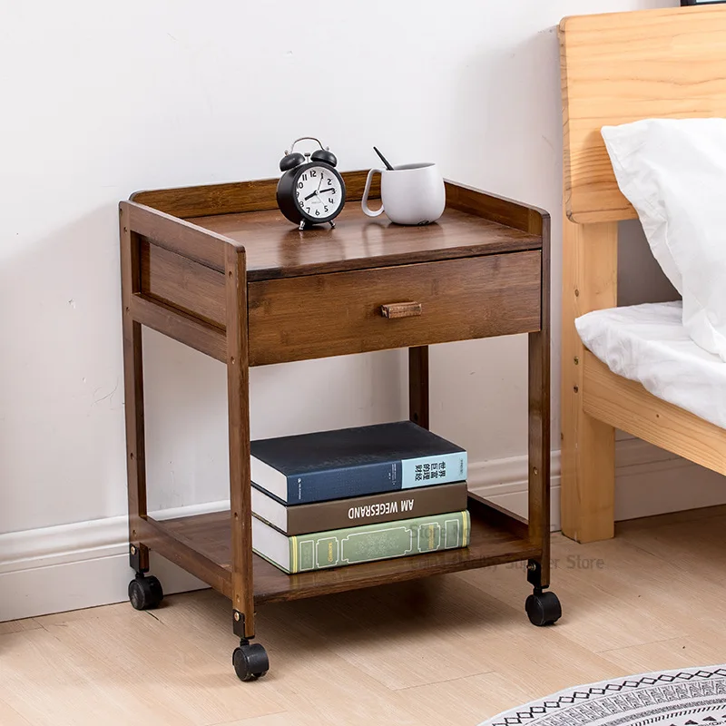Bamboo Nightstands with Wheel Bedroom Bedside Cabinet Living Room Tea Table Removable Storage Economy | Мебель