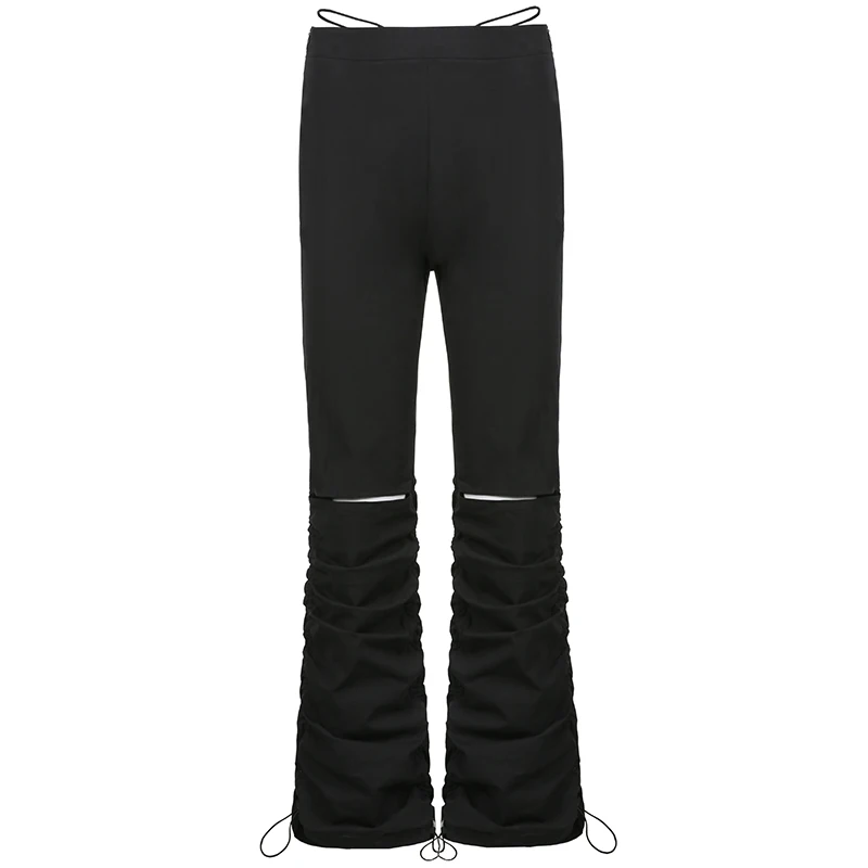 

Hollow Out Pants Y2K Ruched Drawstring Trouser High Waist Cargo Pants Bandage Patchwork Pants Casual Women Streetwear
