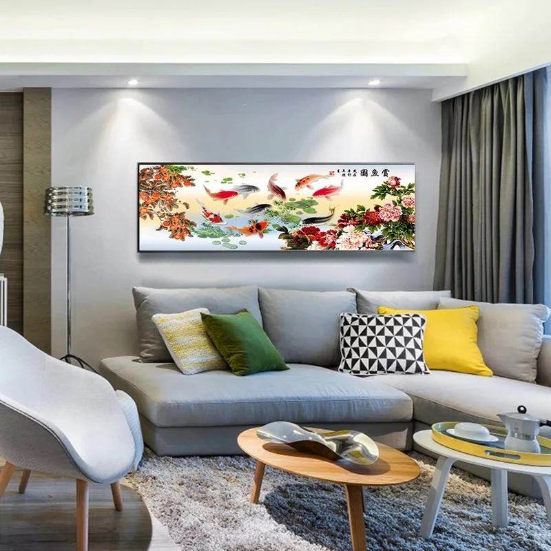 Абстрактная Картина на холсте в китайском стиле с изображением рыбы девять кои
