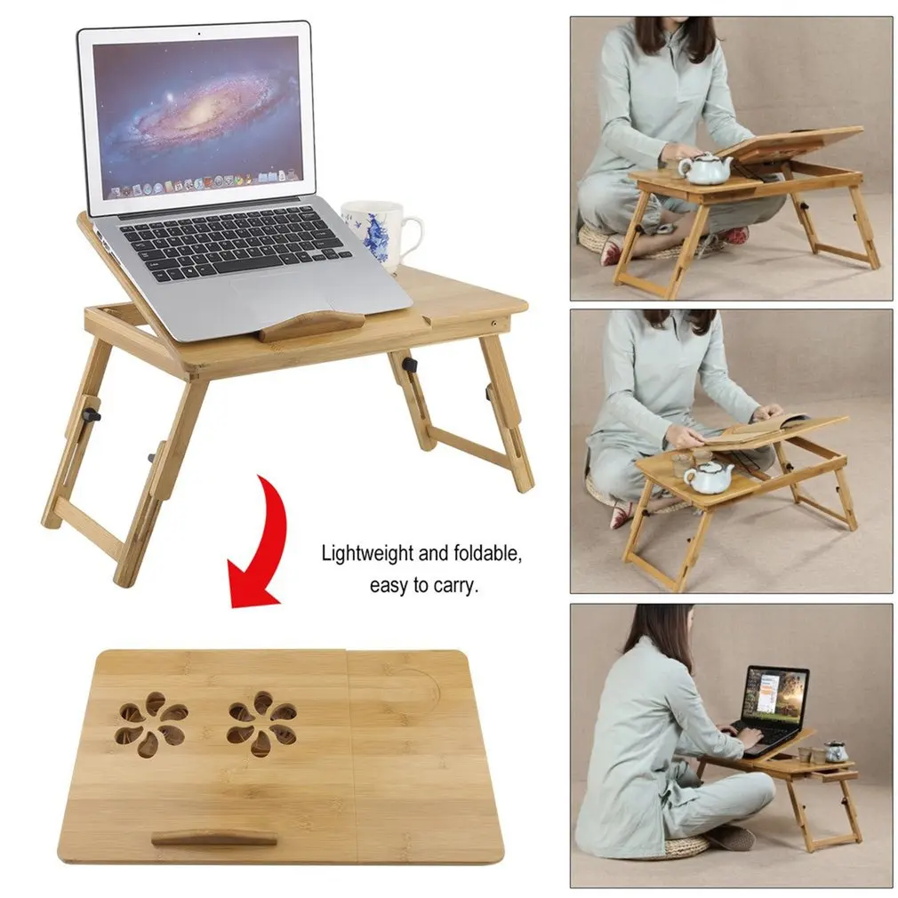 Foldable Portable Bamboo Computer Stand Laptop Desk With/Without Fan Tea Serving Bed Dining Table Notebook | Мебель