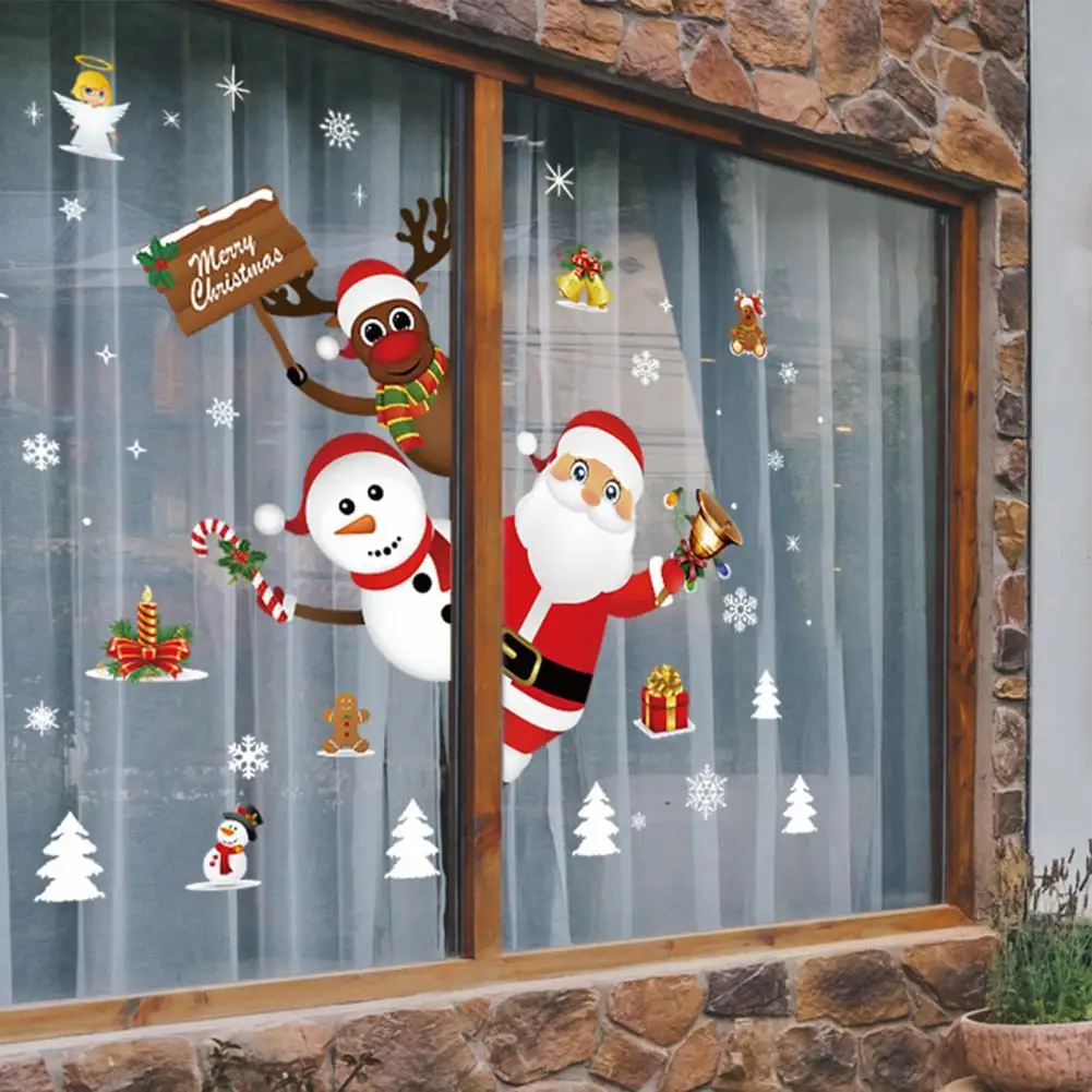 

40%HOT1 Set Glass Sticker Eye-catching Strong Stickiness PVC Christmas Themed Wall Sticker Decor for Home