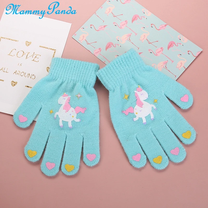 Детские перчатки зимние теплые детские с единорогом варежки рождественские