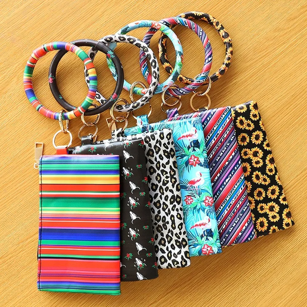 Fashion Leopard Print PU Leather Tassel Pendant Bracelet Color Ladies Leather Keychain Bracelet Wallet Mobile Phone Bag Jewelry