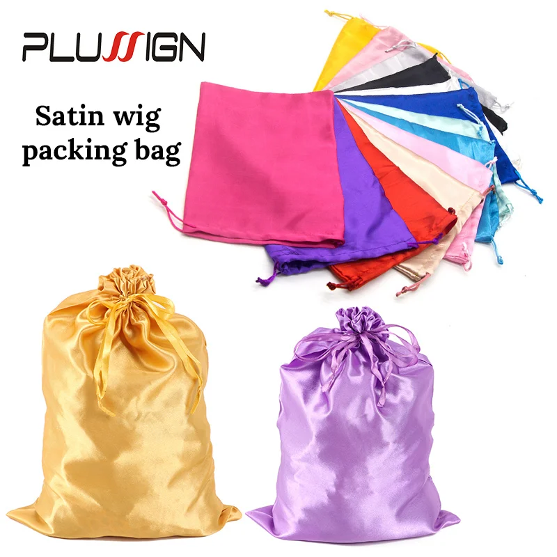 Satin Wig Bags Soft Silky Pouches With Drawstring 25Cm*35Cm Satin Bags For Packaging Wig Hair Bundles Pink Black White 5Pcs/Lot