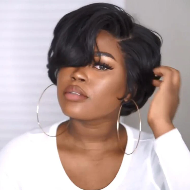 

Afro Short Black Wig Curly Bangs Synthetic Wigs for Black Women Daily Fake Hair Wig Heat Resistant Fiber