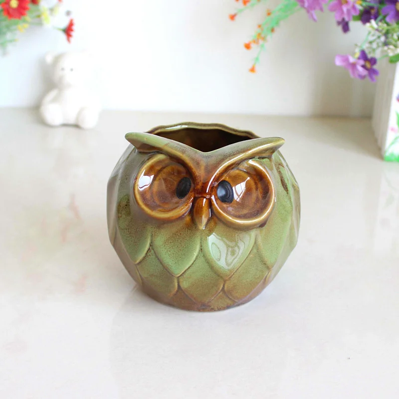 5 Керамический мясистый цветочный горшок с совами фотографический 3699 | Дом и сад