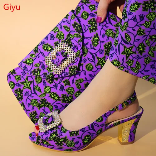 

doershow party Shoes and Bag Set African Sets 2019 purple Color Italian Shoe Bag Set Decorated with High Quality!HNI1-6