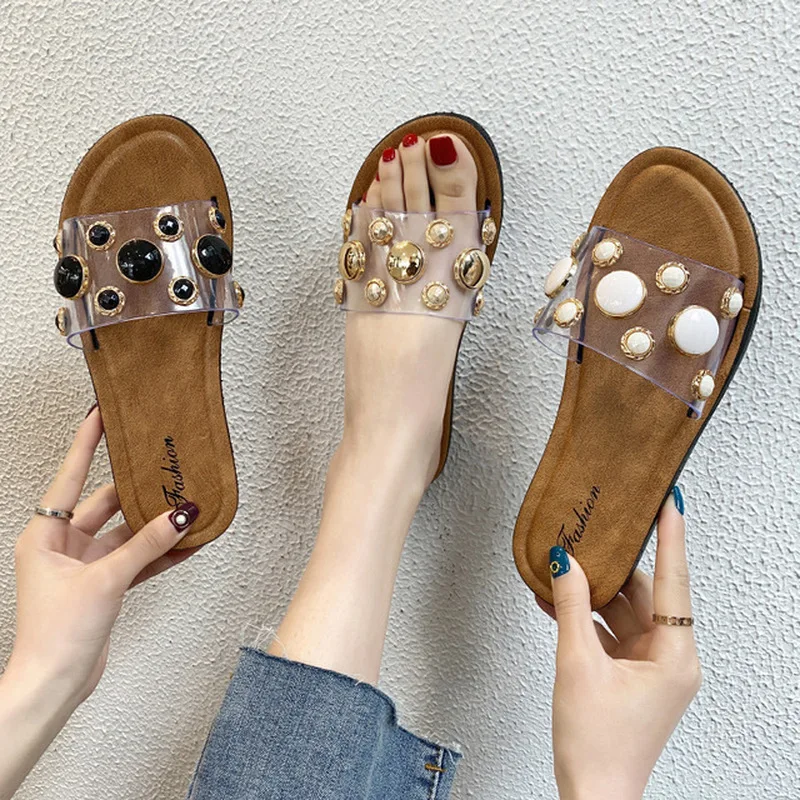 Женские шлепанцы в горошек тапки на платформе металлический тотем плоский