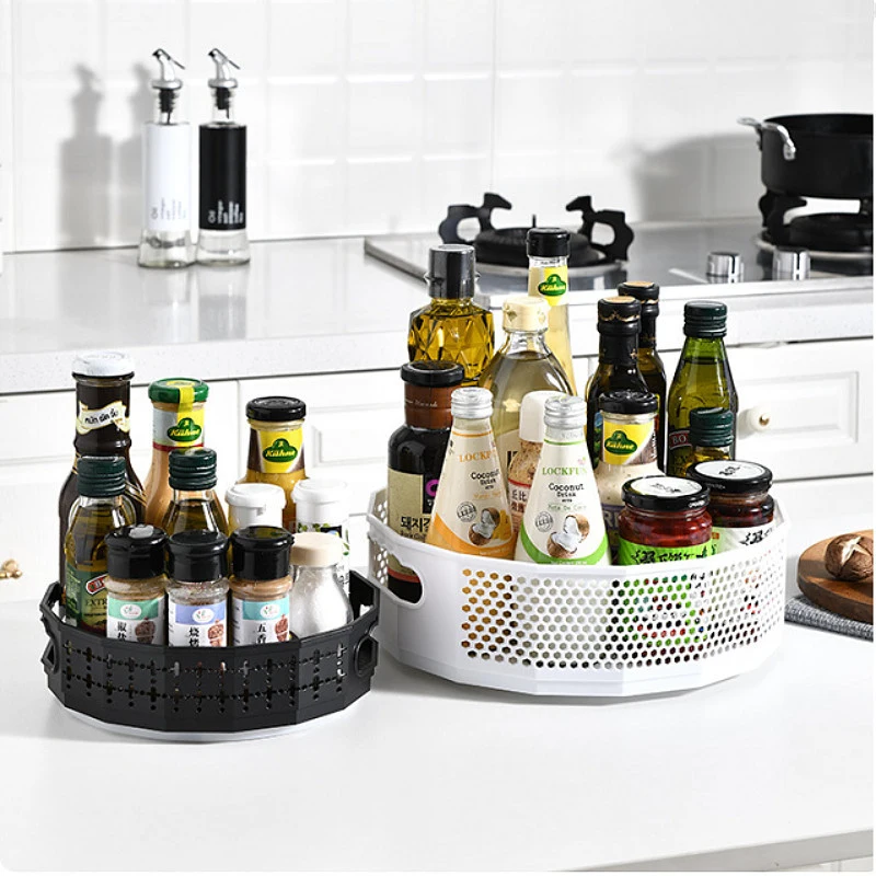 

Rotating Seasoning Storage Box Hollow Out Kitchen Spice Jar Bottle Snack Tray Spice Rack Organizer Multifunctional Non-slip Case
