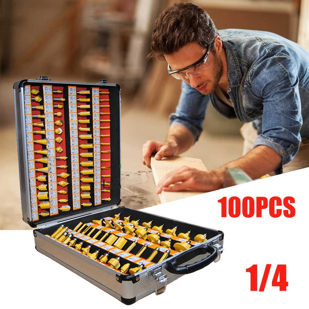 

100 шт 1/4 вольфрамовые карбидные фрезы, фрезы для деревообработки, гравировки, режущие инструменты для дерева