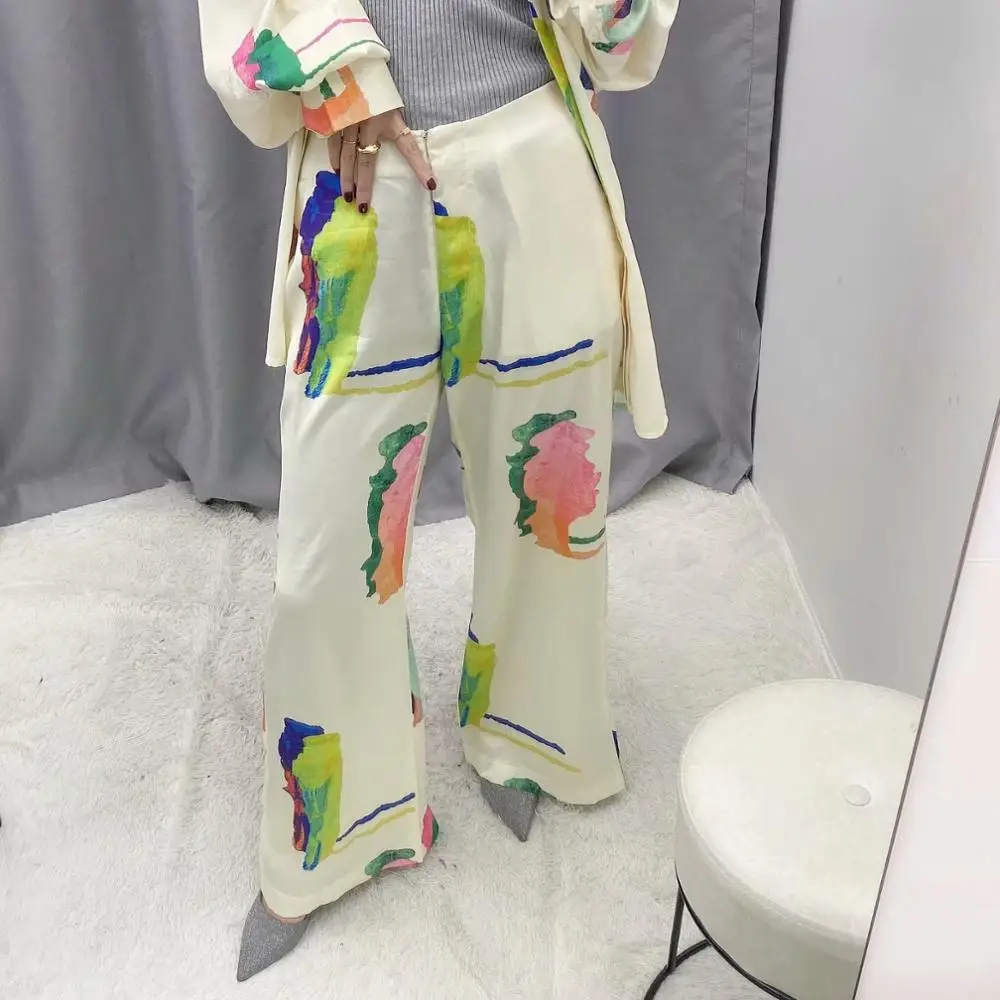 Женский комплект из 2 предметов блузка с длинным рукавом и разноцветным принтом