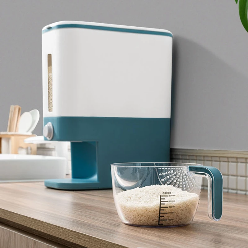 

Automatic Plastic Cereal Dispenser Storage Box Measuring Cup Kitchen Food Tank Rice Container Organizer Grain Storage
