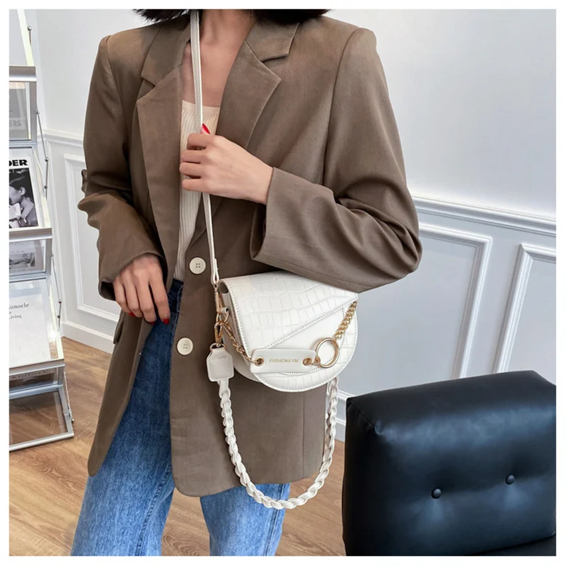

Women Crossbody Bags Luxury Brand Crocodile Semicircle Saddle Bags PU Leather Handbags Designer Ladies Shoulder Bags