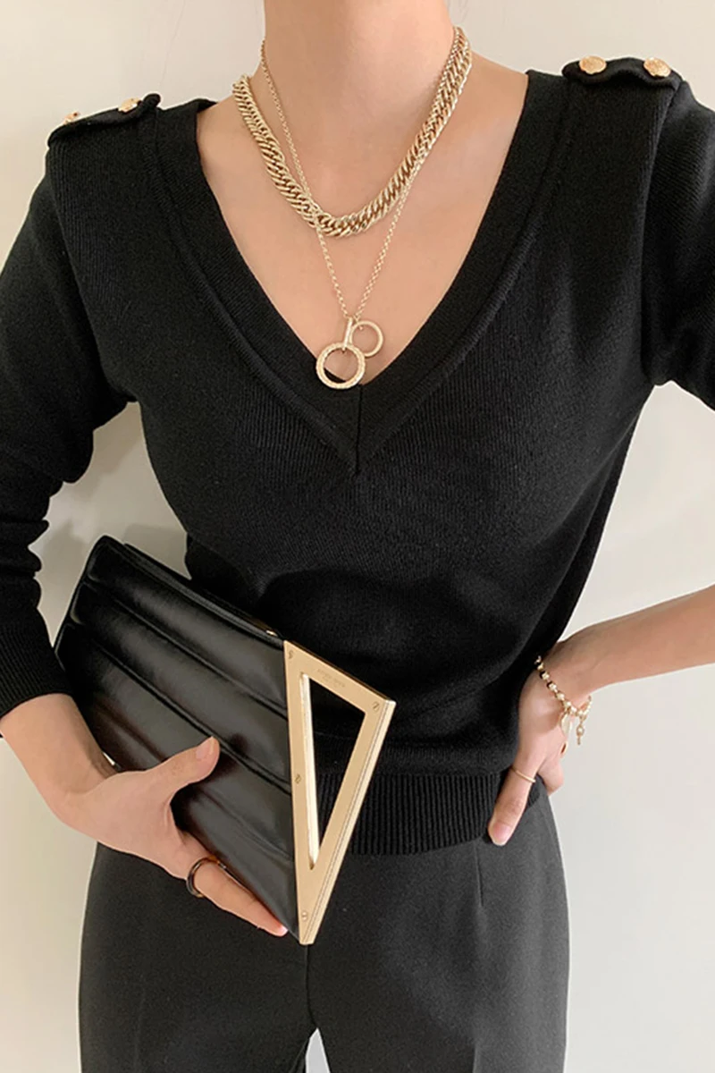 

Loose Style Womens Knit T Shirt Tops Long Sleeve White Black Casual Buttons Women Tops V Neck Loose Spring Ladies TShirt XC389