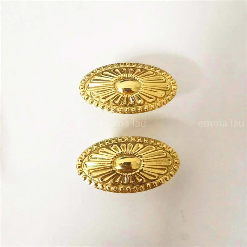 Овальные Твердые латунные ручки ручка для шкафа одно отверстие золотая