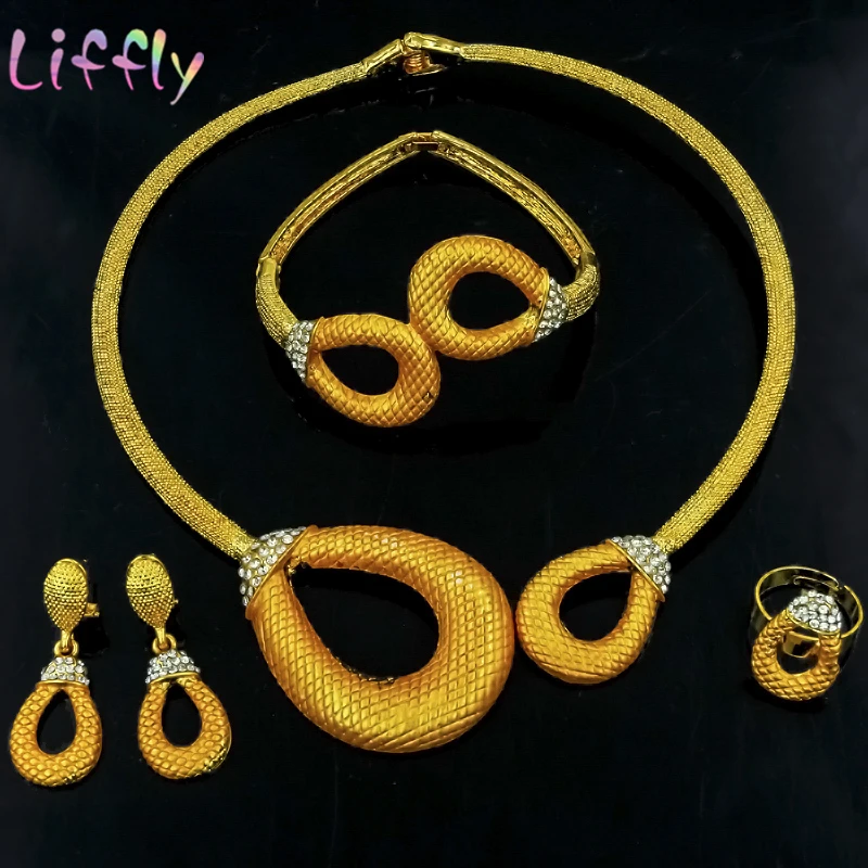 African Wedding Jewelry Nigeria Sets for Women Crystal Round Necklace Earrings Ring Bracelet Fashion Set | Украшения и аксессуары