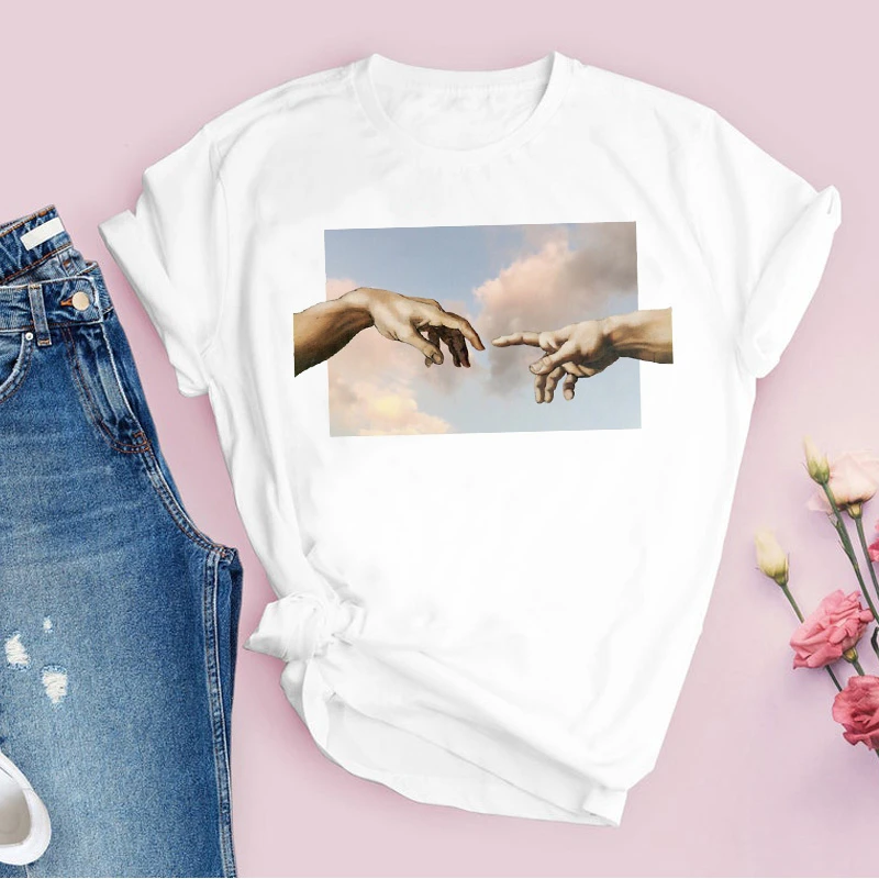 

Aesthetic Vintage Kawaii Hand 90s Painting Cartoon Print Tops Lady Summer Clothing Female T Shirt Women Top 26438