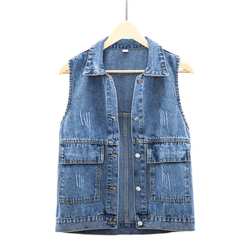 

Новинка весна-осень 2021, джинсовый жилет большого размера, Женский Свободный жилет в Корейском стиле с карманами, Женская универсальная курт...