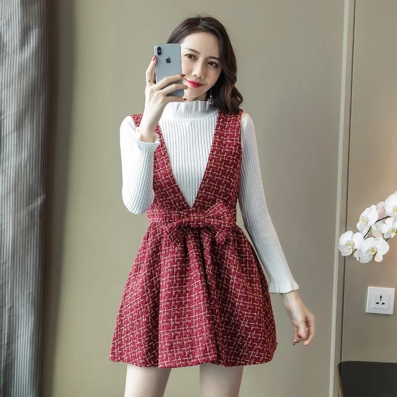 2019 осеннее платье женские комплекты из 2 предметов Платья На Бретельках и белые
