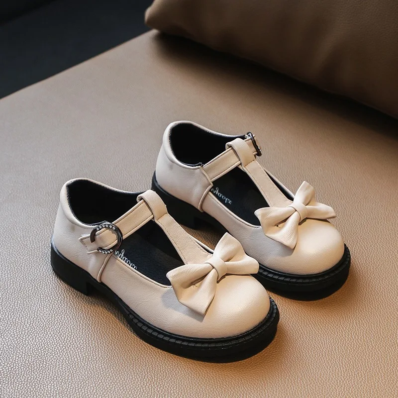 

Spring Autumn Children Black Dress Shoes Student Leather For School Girls Princess Beige White 3 4 5 6 8 9-15T