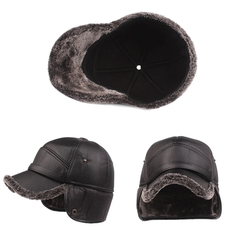 Зимние кожаные шапки модные мужские теплые бейсболки Регулируемые мягкие