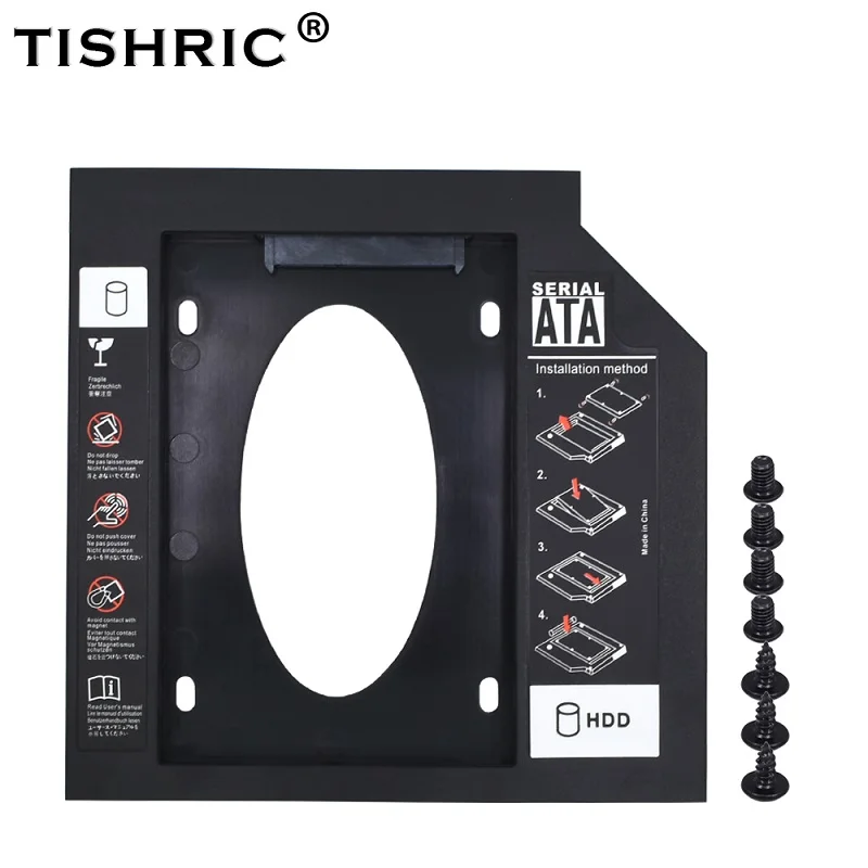 Черный TISHRIC универсальный пластиковый 2nd HDD Caddy 9,5 мм SATA 3,0 Optibay для 2,5 ''SSD жесткий диск Корпус для ноутбука DVD-ROM ODD - Цвет: Черный