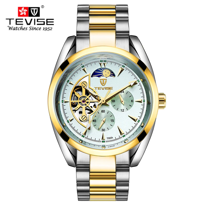 Tevise Лидирующий бренд автоматические механические мужские часы модные Tourbillon