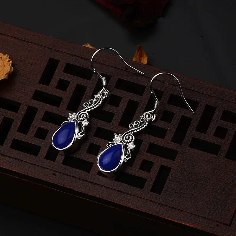 Синий Bague Ringen, серебро 925, серьги в форме капли воды с голубым сапфиром, драгоценный камень, ювелирное изделие, Женский юбилей, для свиданий, свадебный подарок - Цвет камня: Синий
