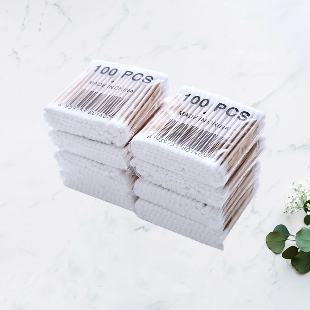 

600Pcs 8x0.6cm Double Cotton Swabs Cosmetic Swab Stick Tampon Stick White