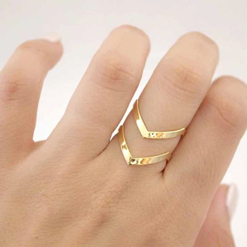 

2020 New Fashion Boho Double Lines V Rings For Women's Gift Simple Geometric Bague Dainty Rings Femme Jewelry