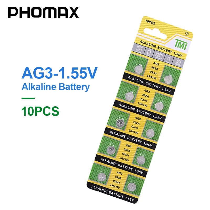 Аккумулятор PHOMAX 10 для калькулятор игрушек LR41 CX41 384 щелочная батарея AG3 SR41 192 392A L736