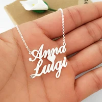 custom double names necklace chain stainless steel customized personalized two names with heart charm couple gift dropshipping