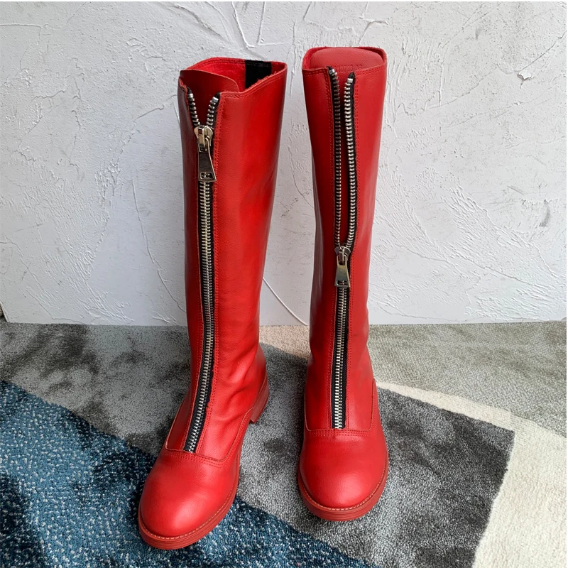 Botas Mujer/кожаные ботинки на молнии женские ботинки на низком каблуке Женская обувь на платформе женские ботинки до середины икры г. Zapatos De Mujer