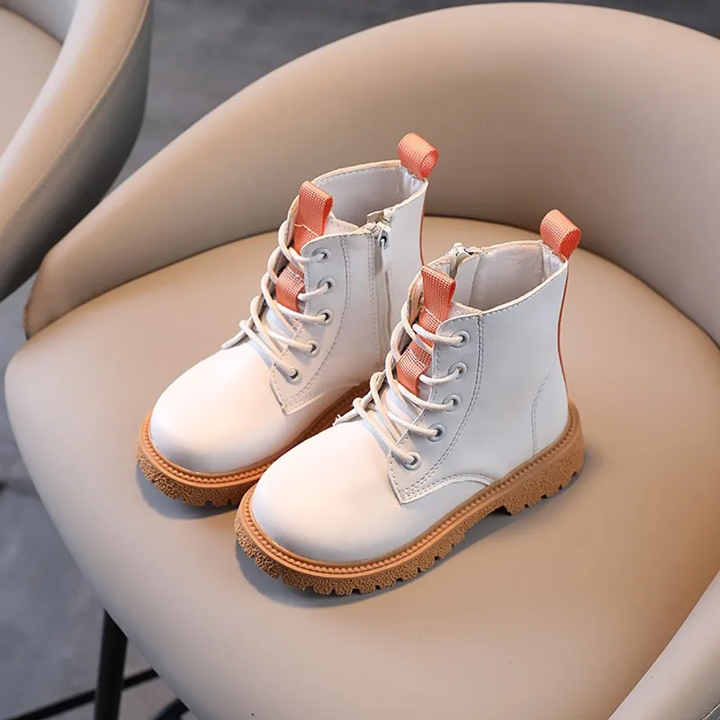 

Girls' Martin Boots 2022 New Side Zipper Children's Middle Sleeve Boots British Style Thick Soled Little Girls' Single Boots
