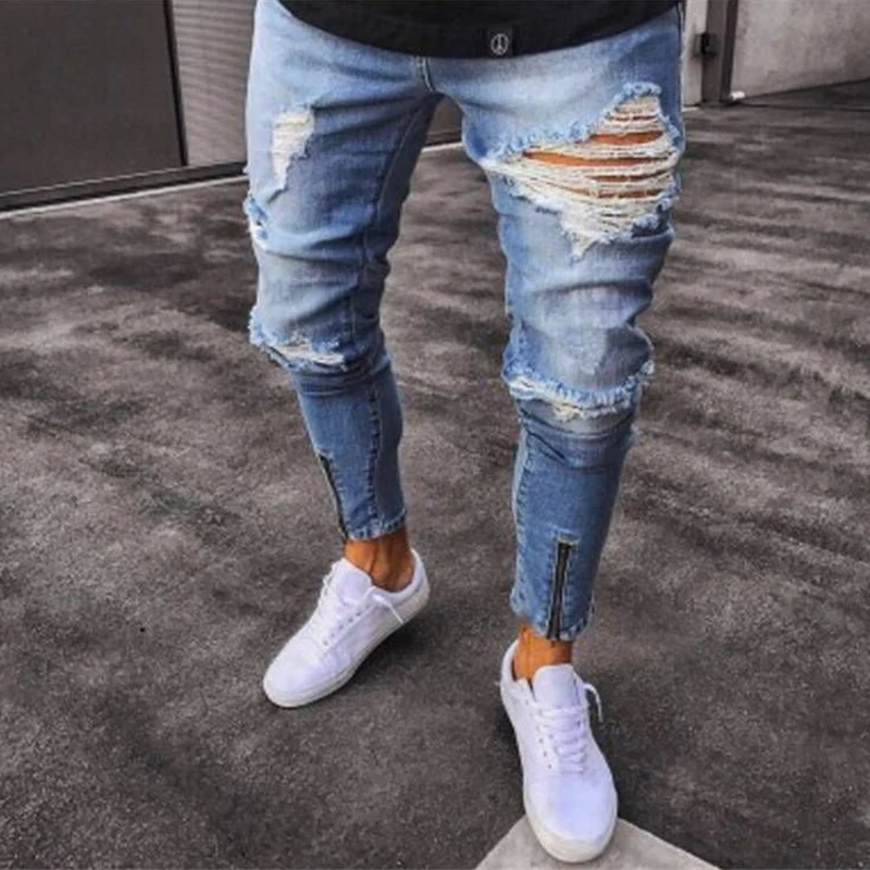 2019 байкерские потертые Стрейчевые джинсовые брюки-карандаш новые винтажные