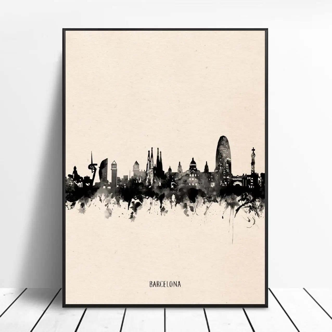 

Абстрактное художественное полотно «Барселона» с черными чернилами, плакат, домашний декор, картина без рамки
