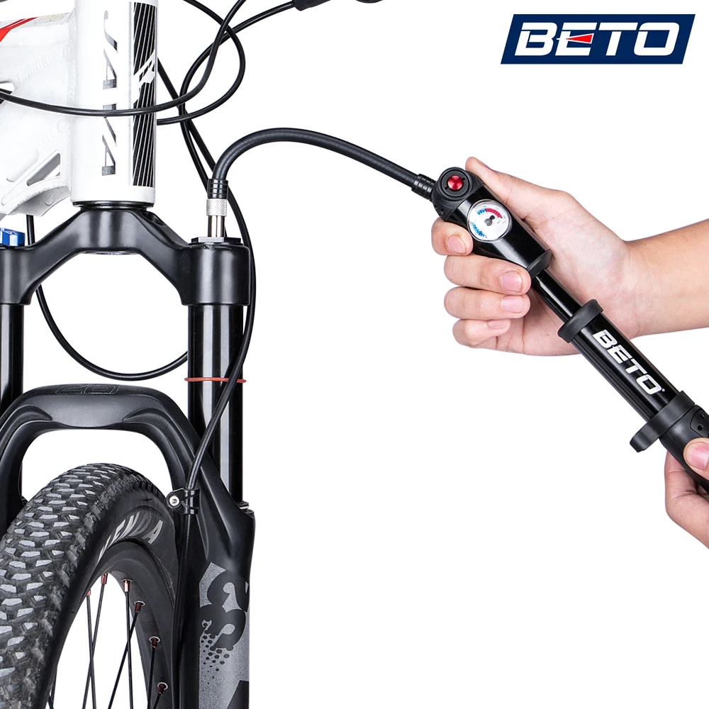 

BETO Fork Tire Shock Bicycle Pumps 300psi Gauge Mini Hand Pump For Bicycle Schrader Presta Adapter Hose Bike Pump