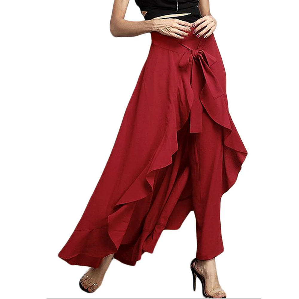 Женские брюки со шнурком повседневные с оборками элегантные Асимметричные Брюки