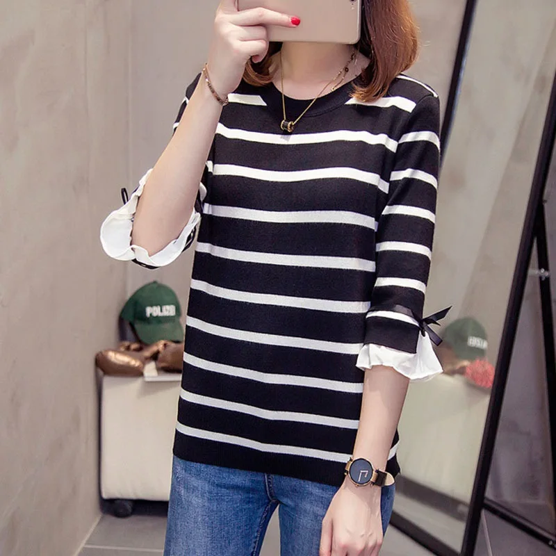 2020 женская футболка свободного покроя с круглым вырезом полосатая для женщин