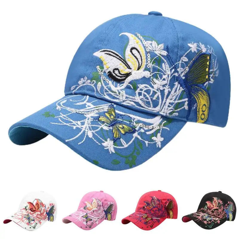 

Women Men Sun Hats Embroidery Butterfly Baseball Cap Adjustable Summer Sequin Sun Protect Hat for Woman
