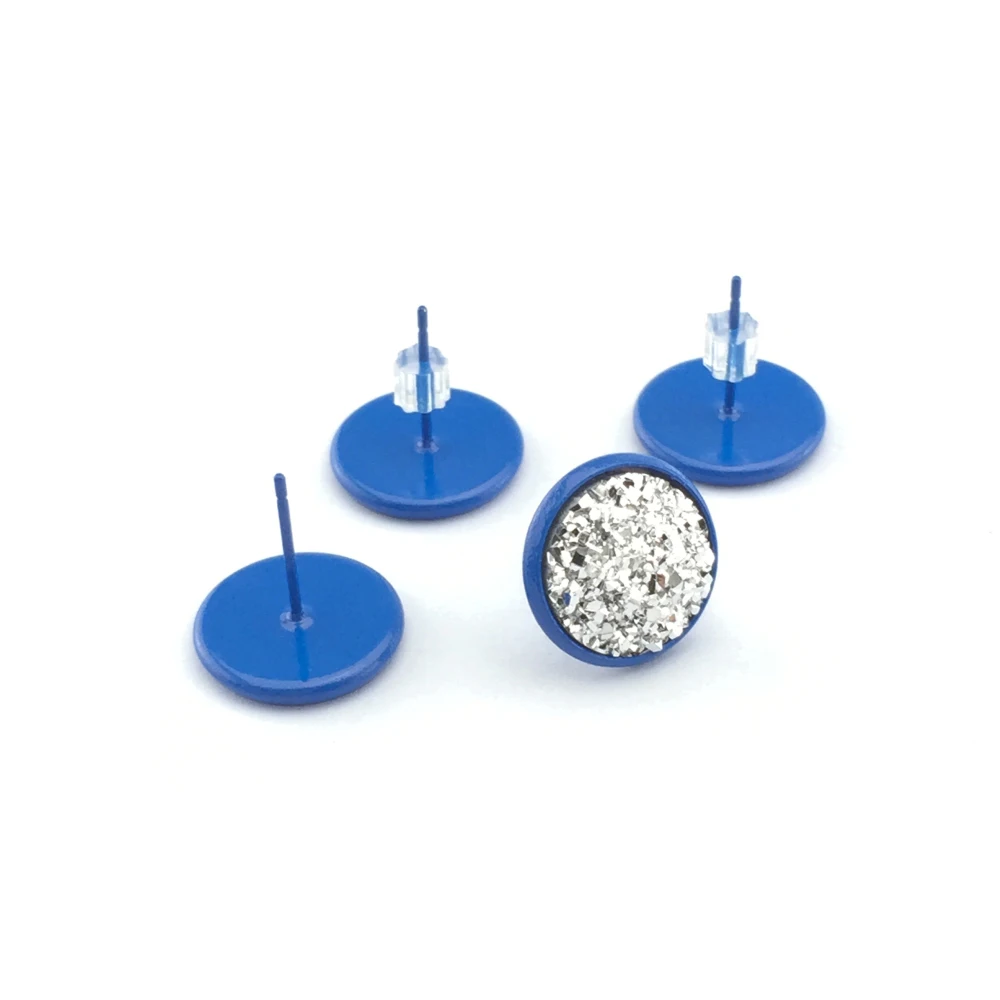 

12mm Stud Earring Round Glass Cabochon Blue Base Earring Setting Supplies for Jewelry 20pcs/lot 3