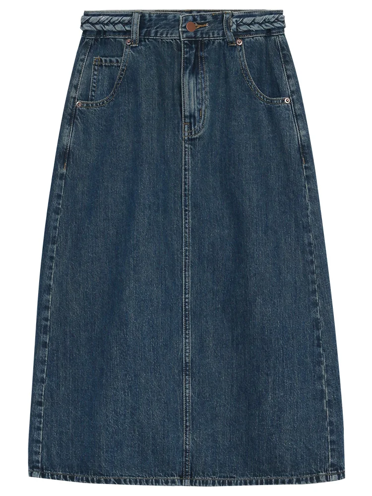 Женская джинсовая юбка летняя тонкая средней длины А-силуэта с высокой талией |