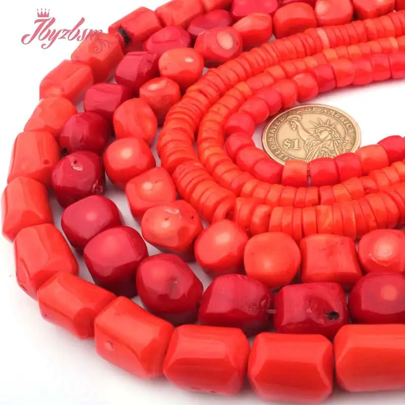 Свободные бусины из натурального камня Heishi красные оранжевые коралловые для